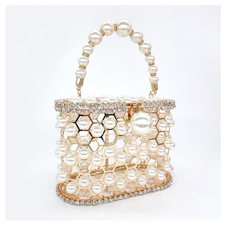Della Pearl Beaded Honeycomb Clutch bags WAAMII   