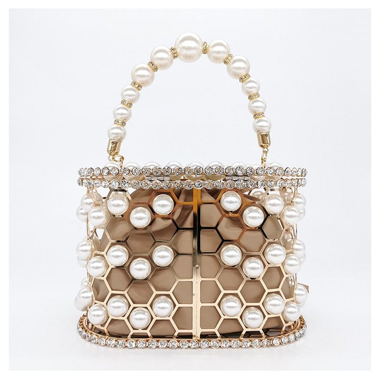 Della Pearl Beaded Honeycomb Clutch bags WAAMII   