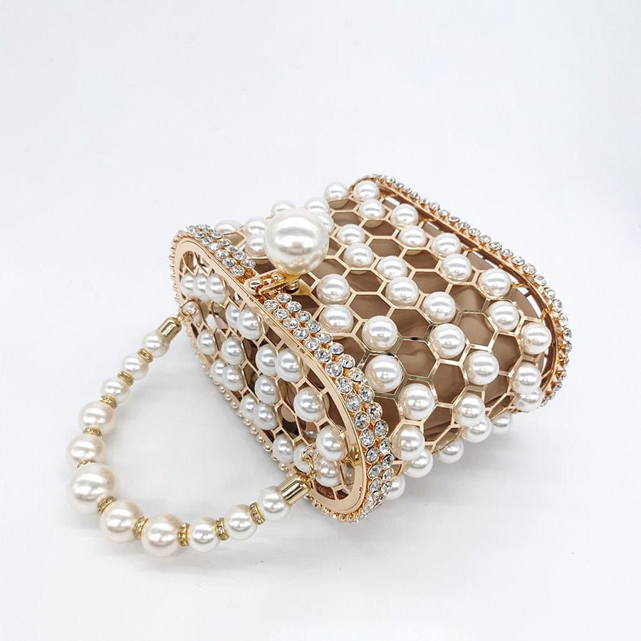 Della Pearl Beaded Honeycomb Clutch bags WAAMII   