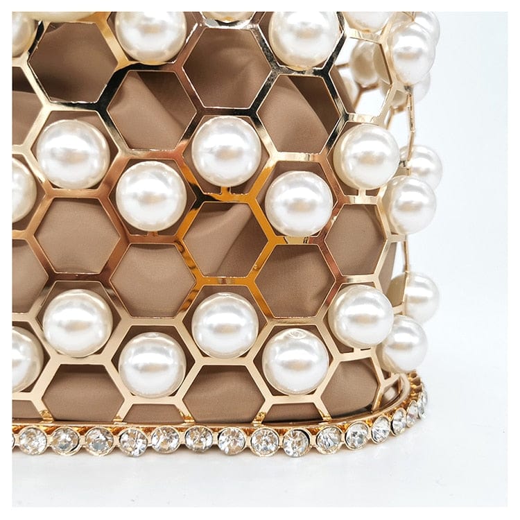 Della Pearl Beaded Honeycomb Clutch bags WAAMII   