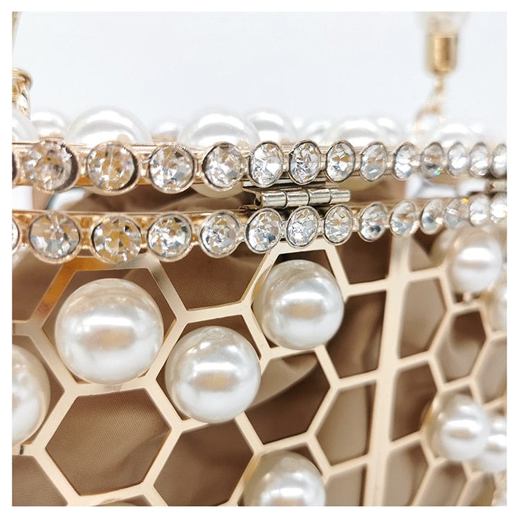 Della Pearl Beaded Honeycomb Clutch bags WAAMII   