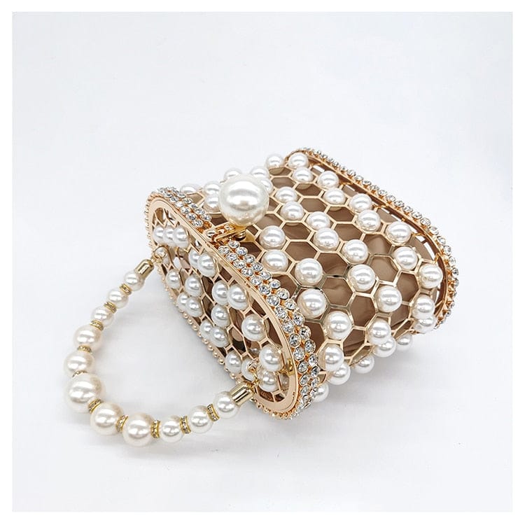 Della Pearl Beaded Honeycomb Clutch bags WAAMII   