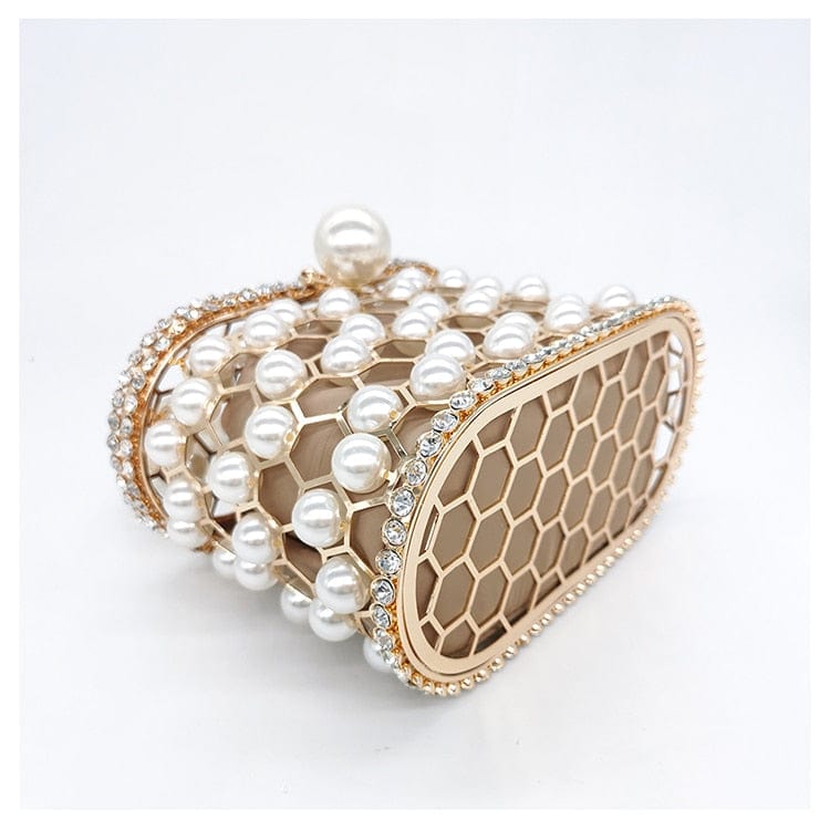 Della Pearl Beaded Honeycomb Clutch bags WAAMII   