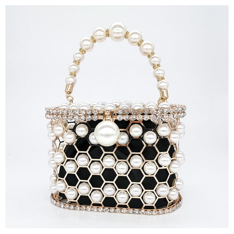 Della Pearl Beaded Honeycomb Clutch bags WAAMII   