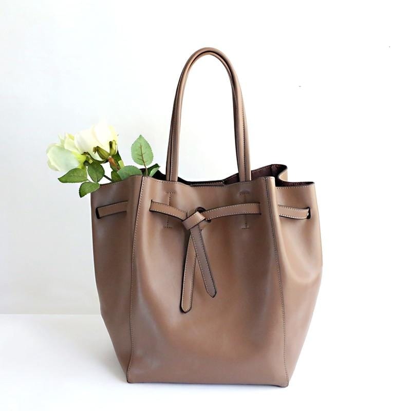 Designer Bag Knot Tie Large Leather Tote bags WAAMII Khaki 26cm 