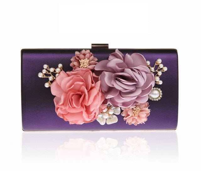 Designer Handmade Flower Pearl Clutch Purse bags WAAMII purple  