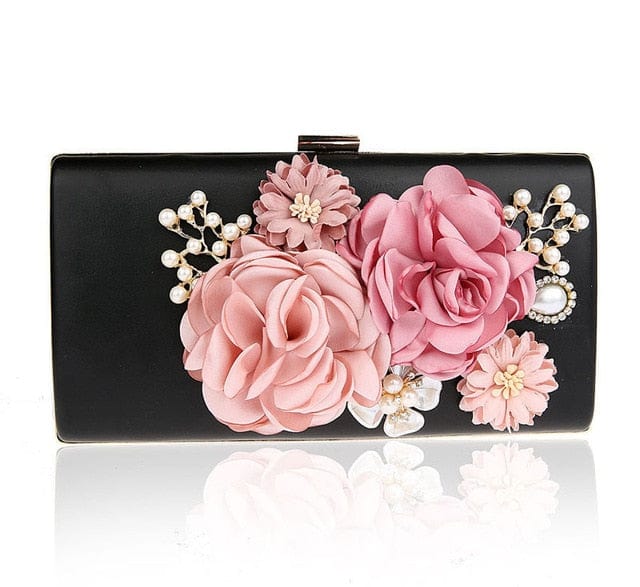Designer Handmade Flower Pearl Clutch Purse - black - Luxury bags by WAAMII