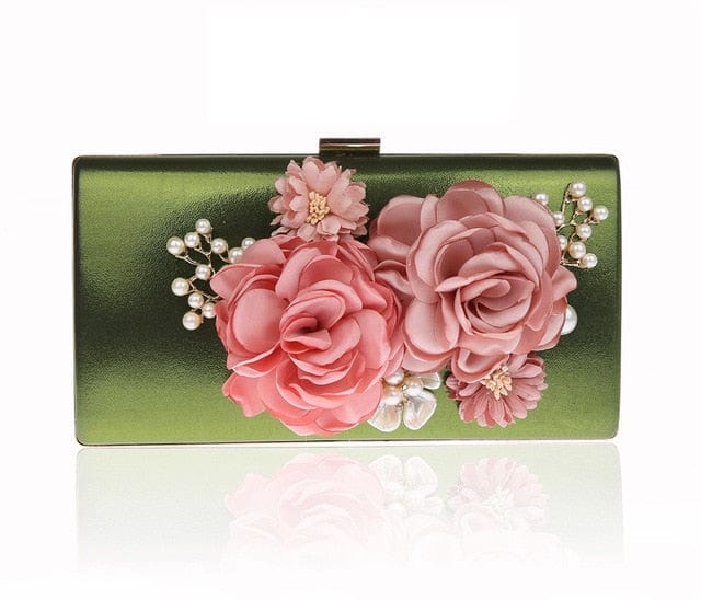 Designer Handmade Flower Pearl Clutch Purse - green - Luxury bags by WAAMII