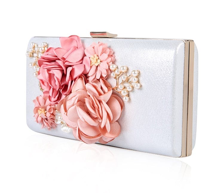 Vintage Embroidery Purse and Handbag Women Luxury Pearl Handle Totes Pink  Flowers Clutch Evening Party Bag