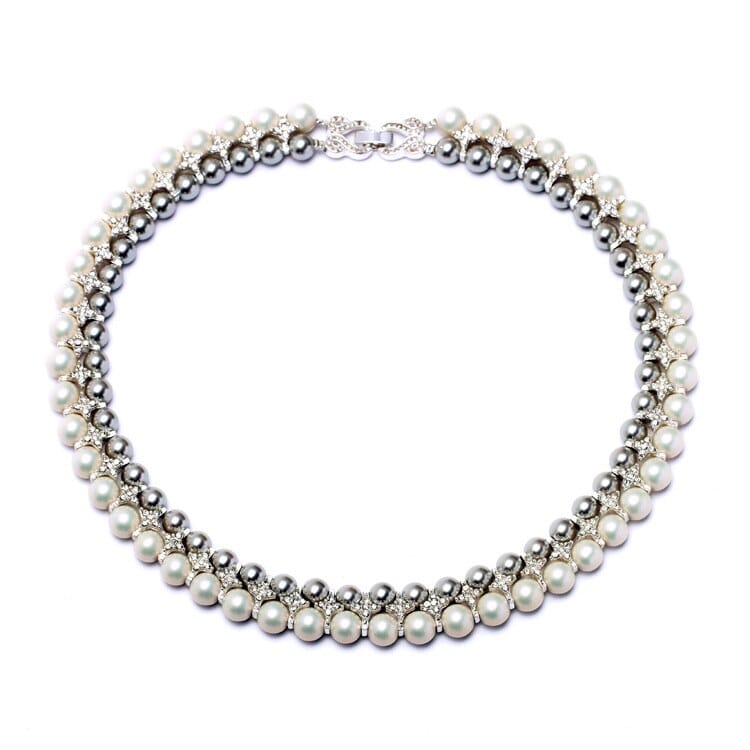 Double Layer  Simulated Pearl Choker Necklace 50CM Jewelry WAAMII Silver Plated White 