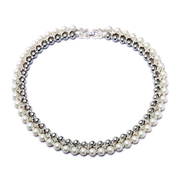 Double Layer Simulated Pearl Choker Necklace 50CM - Silver Plated White - Luxury Jewelry by WAAMII