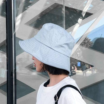 Double-side-wear Fisherman Cap Packable Sun Hat Accessories WAAMII solid blue(brim 8cm)  