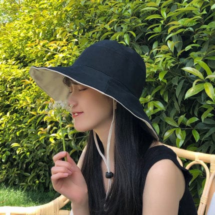 Double-side-wear Fisherman Cap Packable Sun Hat Accessories WAAMII black+beige(brim 10cm)  