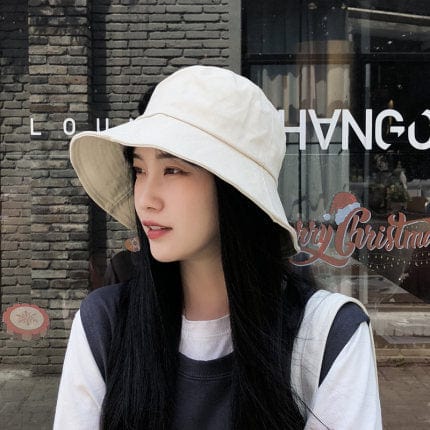 Double-side-wear Fisherman Cap Packable Sun Hat Accessories WAAMII solid beige(brim 8cm)  