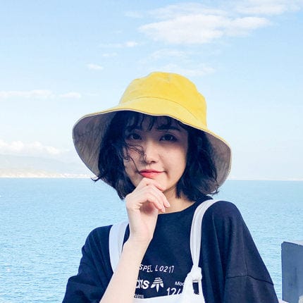 Double-side-wear Fisherman Cap Packable Sun Hat Accessories WAAMII yellow+beige(brim 8cm)  