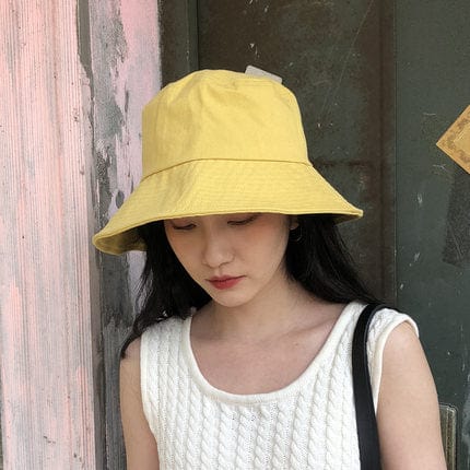 Double-side-wear Fisherman Cap Packable Sun Hat Accessories WAAMII solid yellow (brim 8cm)  