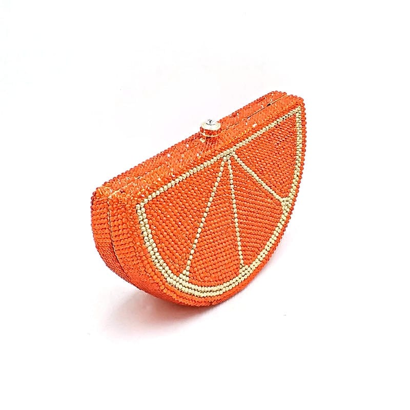 Double Sided Full Crystal Metallic Lemon Orange Fruit Clutch Evening Purse bags WAAMII   