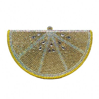Crystal Metallic Lemon Orange Fruit Clutch Evening Purse