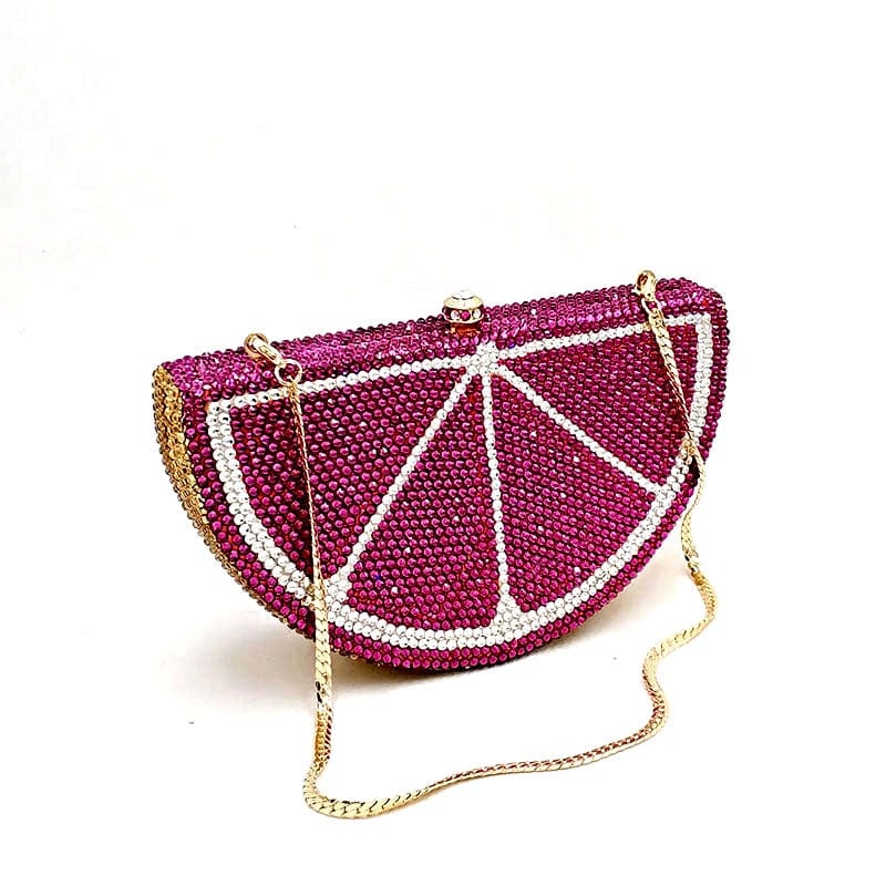 Double Sided Full Crystal Metallic Lemon Orange Fruit Clutch Evening Purse bags WAAMII   