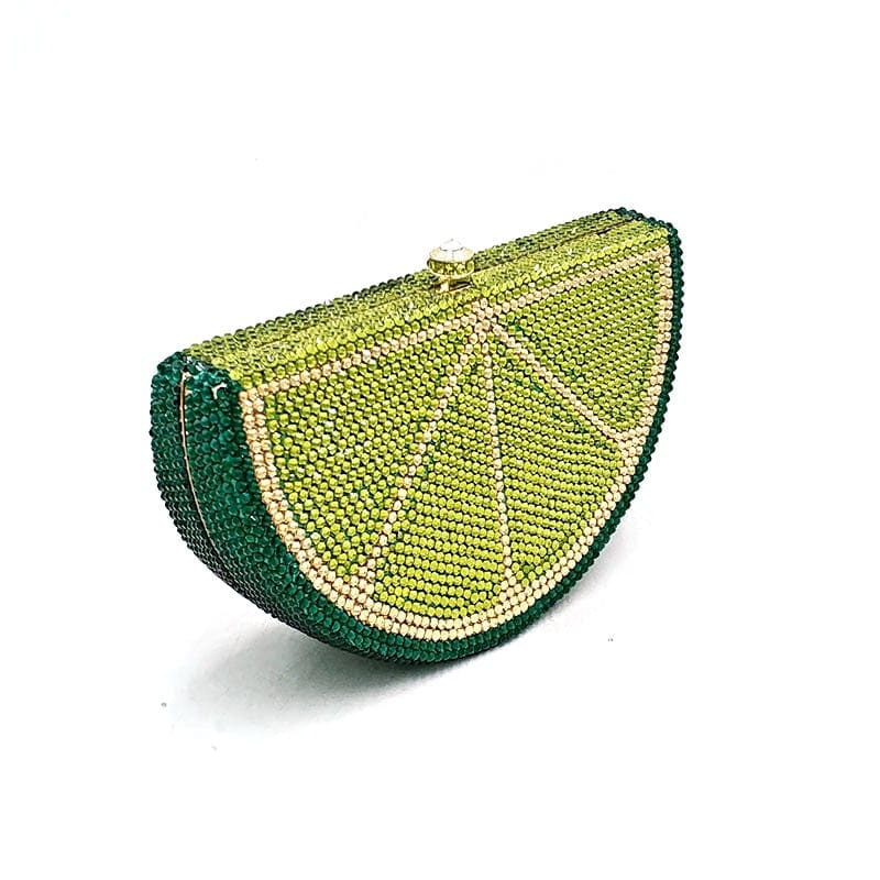 Double Sided Full Crystal Metallic Lemon Orange Fruit Clutch Evening Purse - - Luxury bags by WAAMII