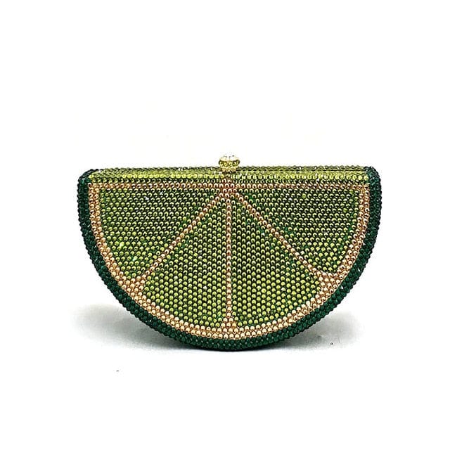 Double Sided Full Crystal Metallic Lemon Orange Fruit Clutch Evening Purse bags WAAMII Green  