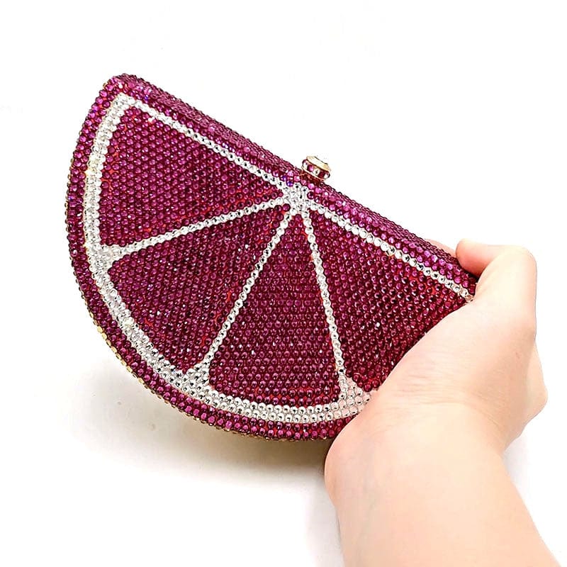 Double Sided Full Crystal Metallic Lemon Orange Fruit Clutch Evening Purse bags WAAMII   