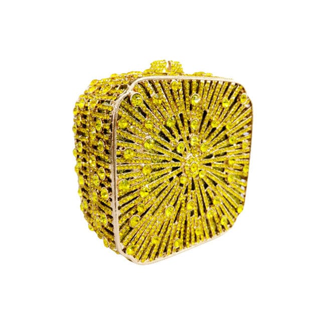 Double Sided Hollow Out Full Crystal Mini Box Clutch Evening Purse bags WAAMII yellow  