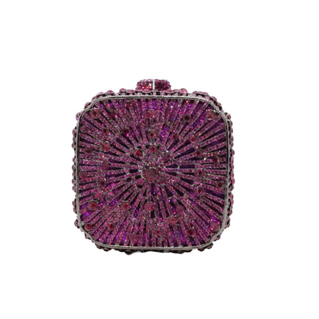 Double Sided Hollow Out Full Crystal Mini Box Clutch Evening Purse bags WAAMII light purple  