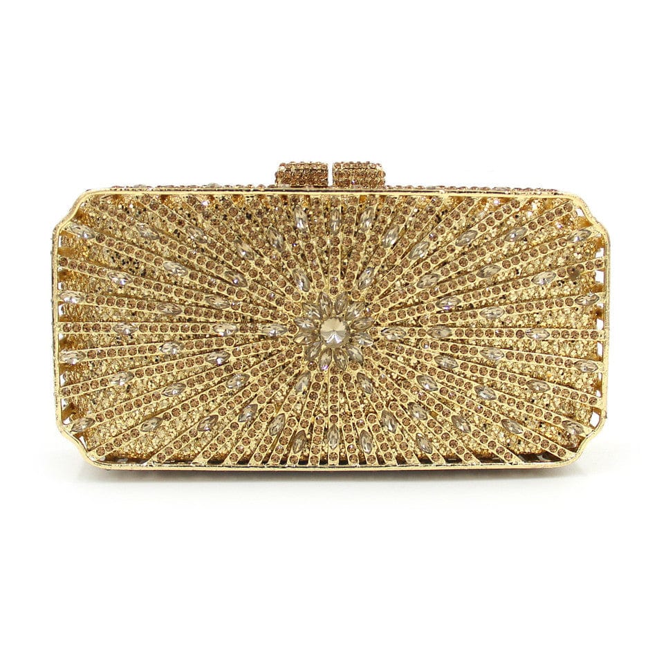 Double Sided Hollow Out Full Crystal Mini Box Clutch Evening Purse bags WAAMII Rectangle Big Size Gold  