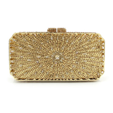 Double Sided Hollow Out Full Crystal Mini Box Clutch Evening Purse - Rectangle Big Size Gold - Luxury bags by WAAMII