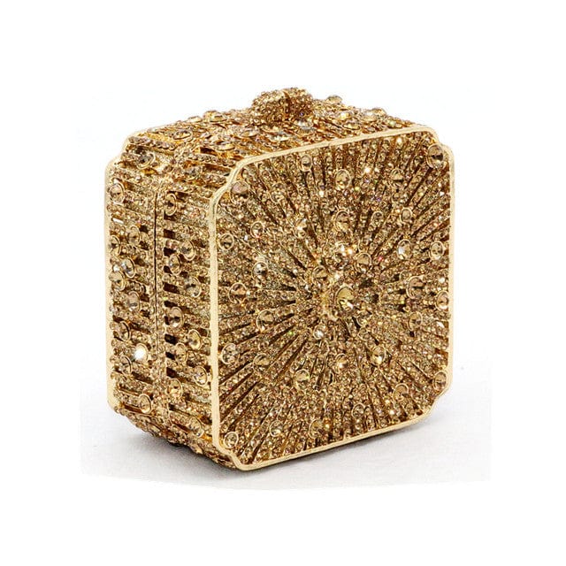 Double Sided Hollow Out Full Crystal Mini Box Clutch Evening Purse bags WAAMII gold  