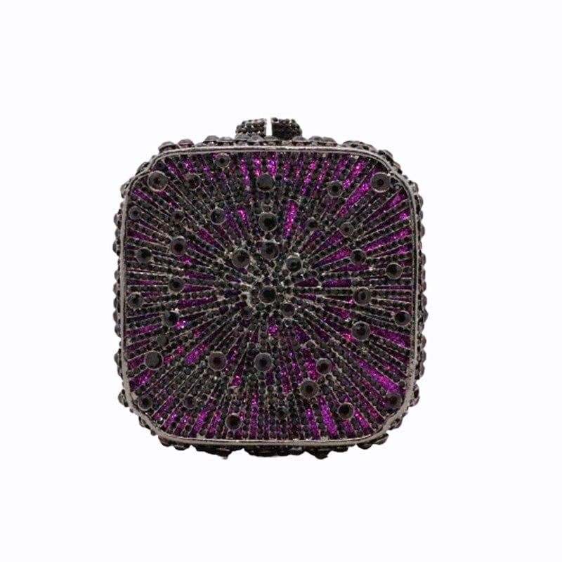 Double Sided Hollow Out Full Crystal Mini Box Clutch Evening Purse bags WAAMII Purple  