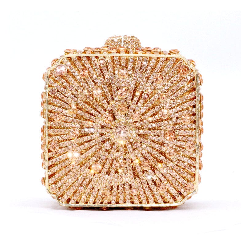Double Sided Hollow Out Full Crystal Mini Box Clutch Evening Purse bags WAAMII champagne  