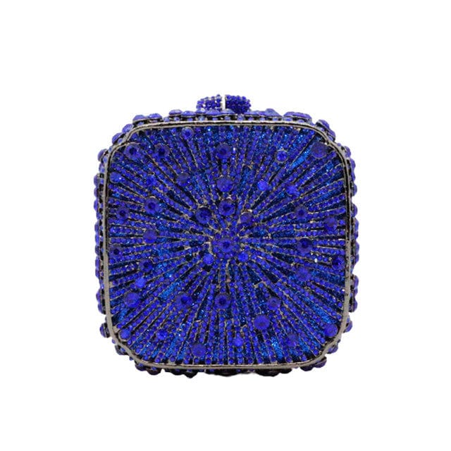 Double Sided Hollow Out Full Crystal Mini Box Clutch Evening Purse bags WAAMII royal blue  