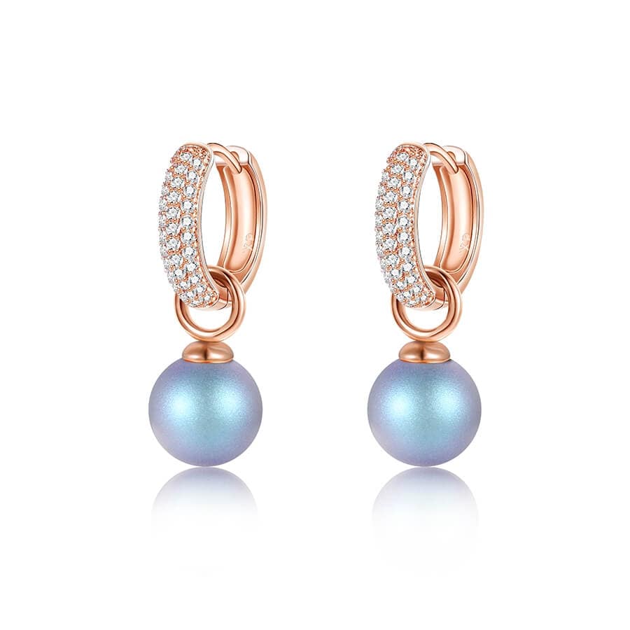 Elegant Gold-Tone Crystal Pearl Hoop Drop Earrings Jewelry WAAMII Blue  