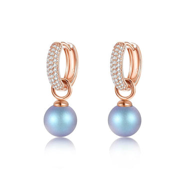 Elegant Gold-Tone Crystal Pearl Hoop Drop Earrings - Blue - Luxury Jewelry by WAAMII