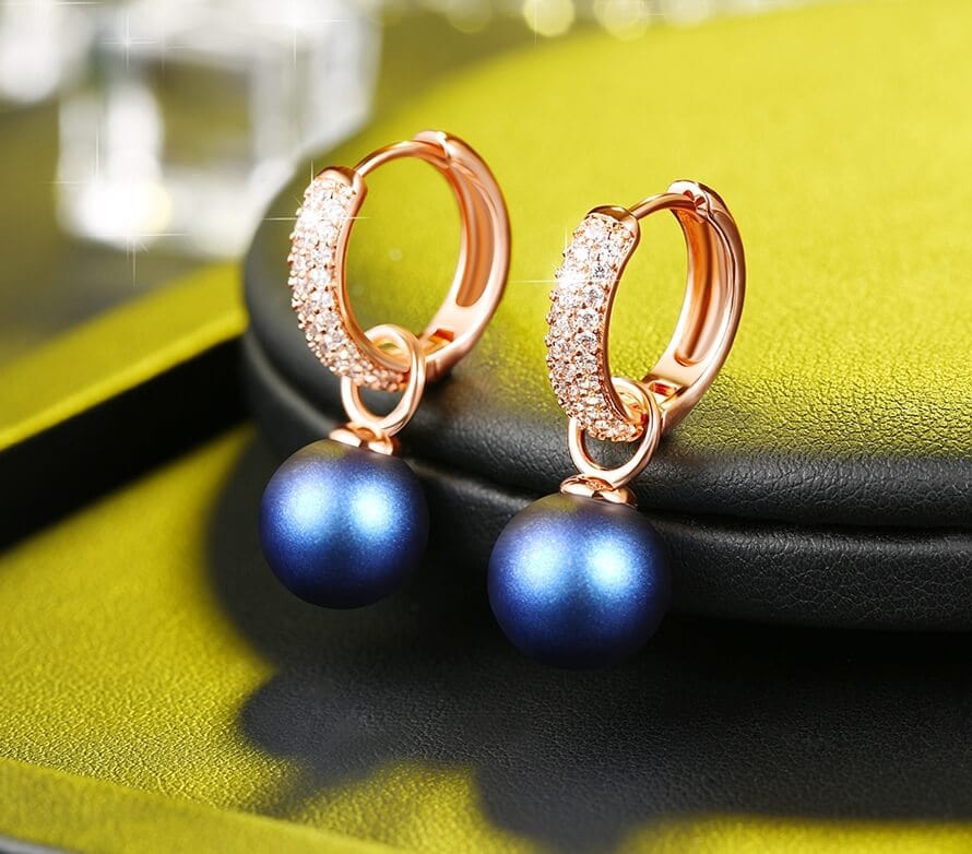 Elegant Gold-Tone Crystal Pearl Hoop Drop Earrings Jewelry WAAMII   