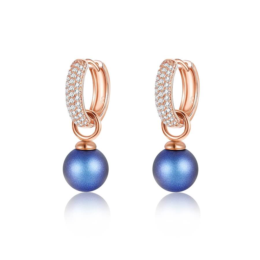 Elegant Gold-Tone Crystal Pearl Hoop Drop Earrings Jewelry WAAMII Dark Blue  