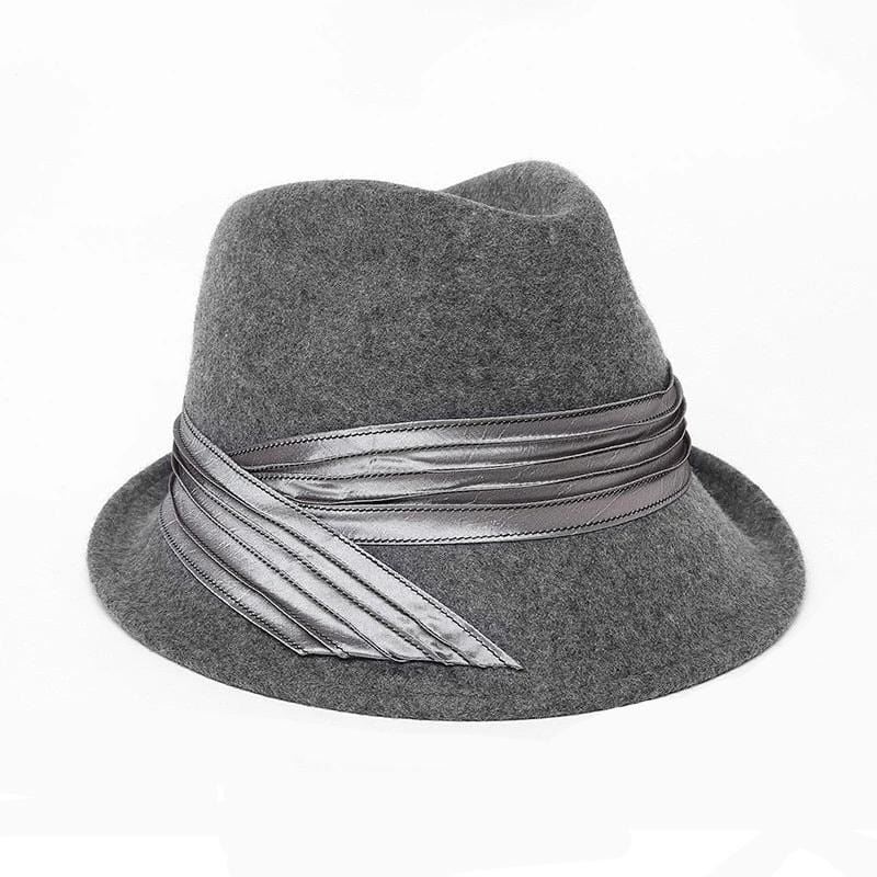 Elegant Women's Wool Fedora Trimmed With Hatband-Gray Accessories WAAMII   