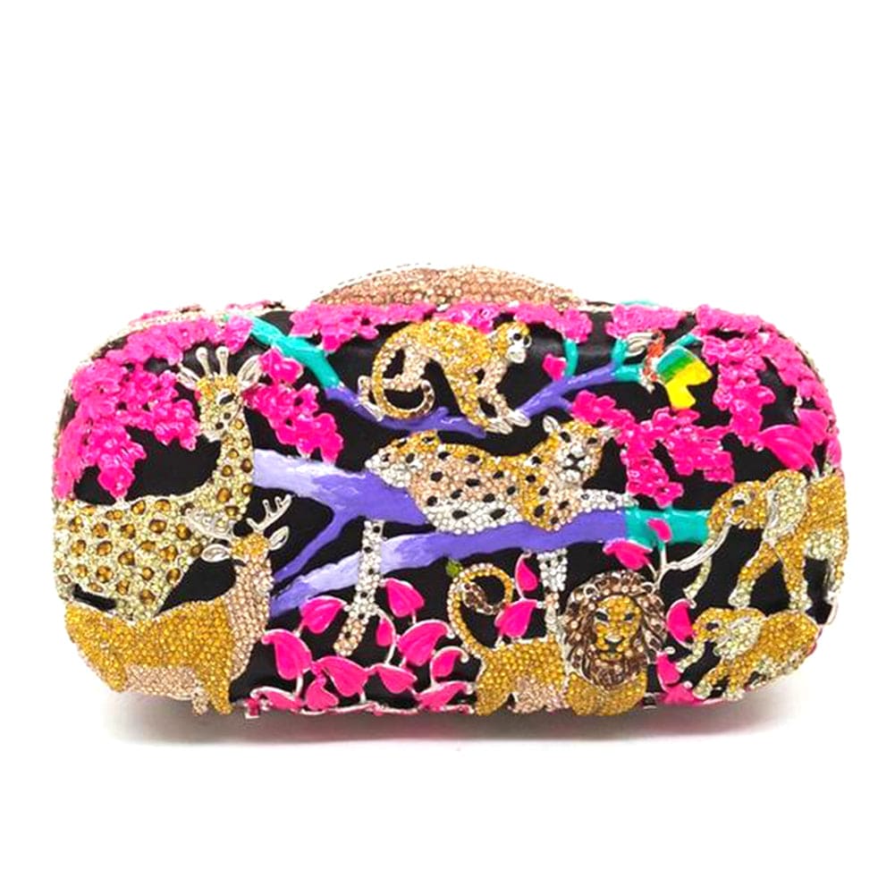 Fancy Crystal Animal Jungle Clutch Bag bags WAAMII Pink Gold  
