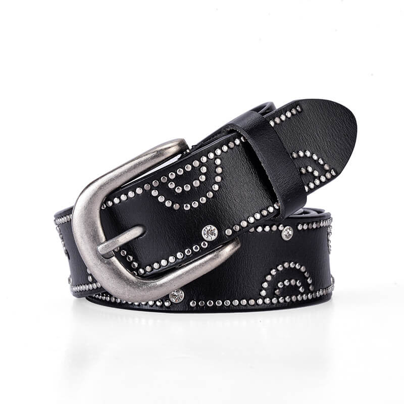 Fashion Rhinestone Rivet Belt For Women Cowgirl-WB7054 Accessories WAAMII Black 110cm 