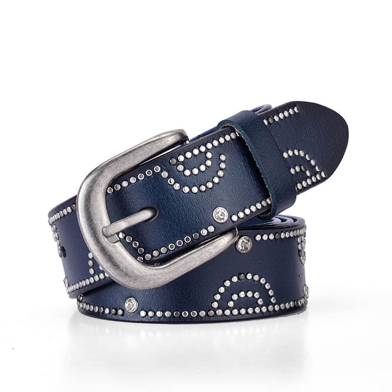 Fashion Rhinestone Rivet Belt For Women Cowgirl-WB7054 Accessories WAAMII Blue 110cm 