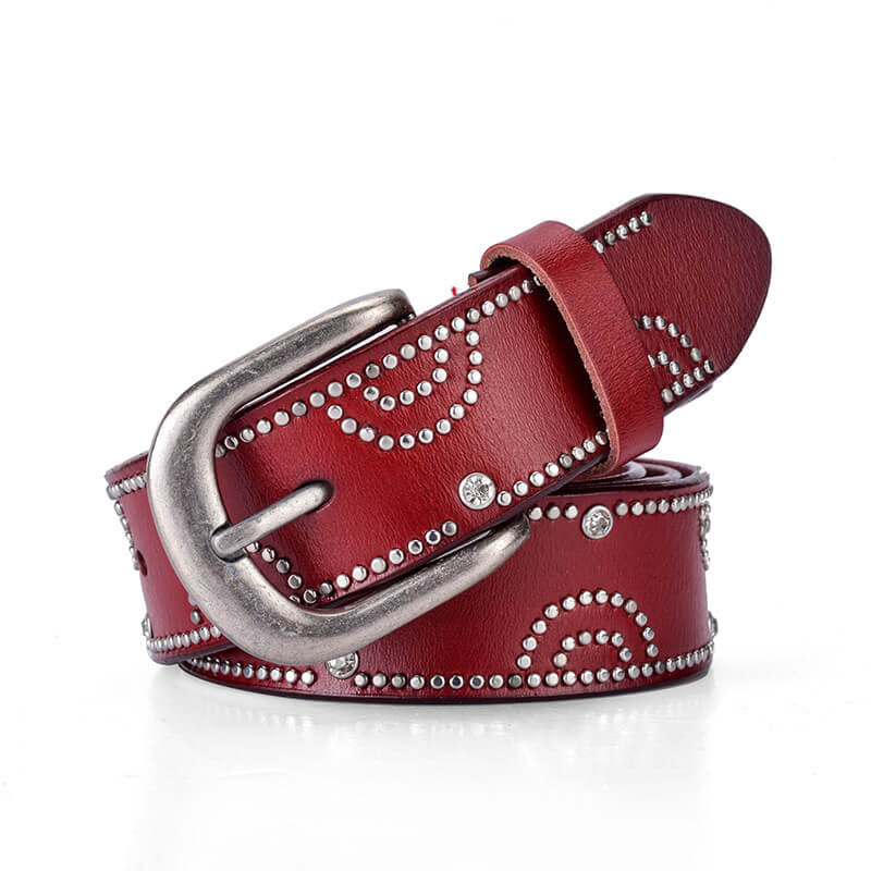Fashion Rhinestone Rivet Belt For Women Cowgirl-WB7054 - Wine 110cm - Luxury Accessories by WAAMII