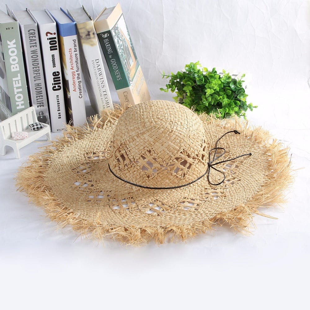Fashionable Large Fluffy Floppy Straw Hat Summer Beach Straw Hat For Women Accessories WAAMII   