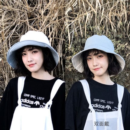 Double-side-wear Fisherman Cap Packable Sun Hat Accessories WAAMII blue+beige(brim 8cm)  
