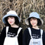 Double-side-wear Fisherman Cap Packable Sun Hat Accessories WAAMII blue+beige(brim 8cm)  