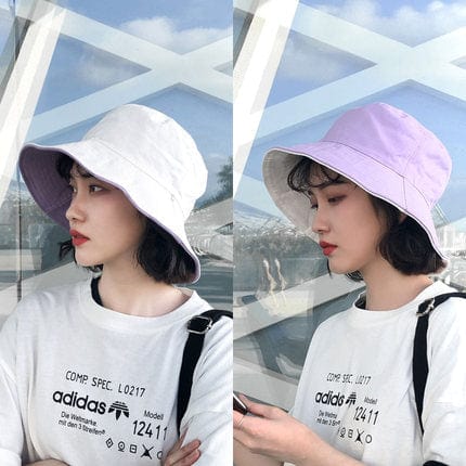 Double-side-wear Fisherman Cap Packable Sun Hat Accessories WAAMII purple+white(brim 8cm)  