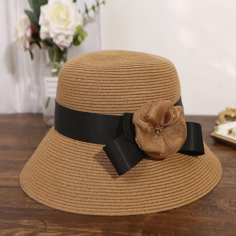 Floral Embroidered Natural Straw Hats Summer Caps Beach Hat-WCM004 Accessories WAAMII Khaki  