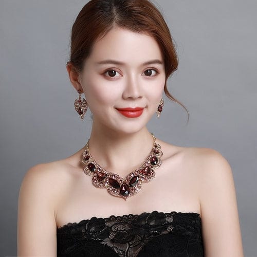 Floral Gemstones Bib Statement Necklace And Earring Jewelry Set - 06 - Luxury Jewelry by WAAMII