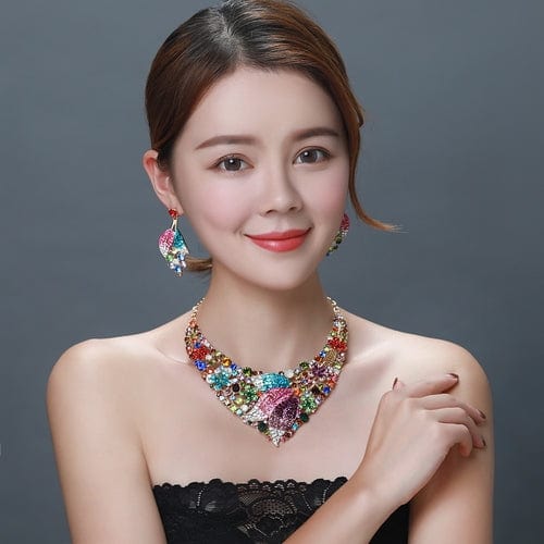 Floral Gemstones Bib Statement Necklace And Earring Jewelry Set Jewelry WAAMII 04  